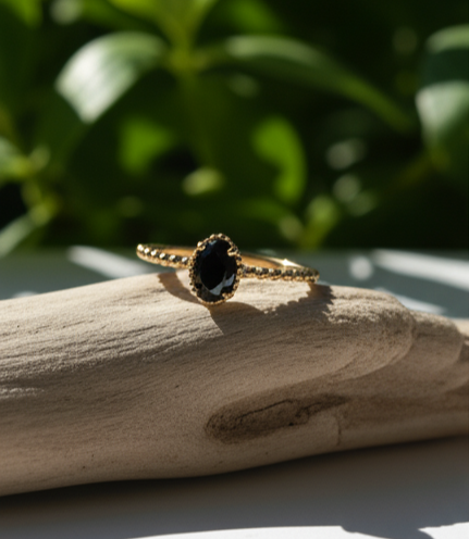 Natural Black Oval Cut - Ring