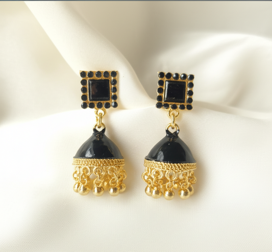 Black Square Jhumka - Earrings