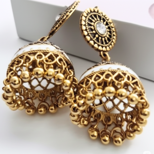 Golden Round Jhumka - Earrings