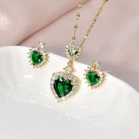 Green Diamond Heart - Jewelry Set