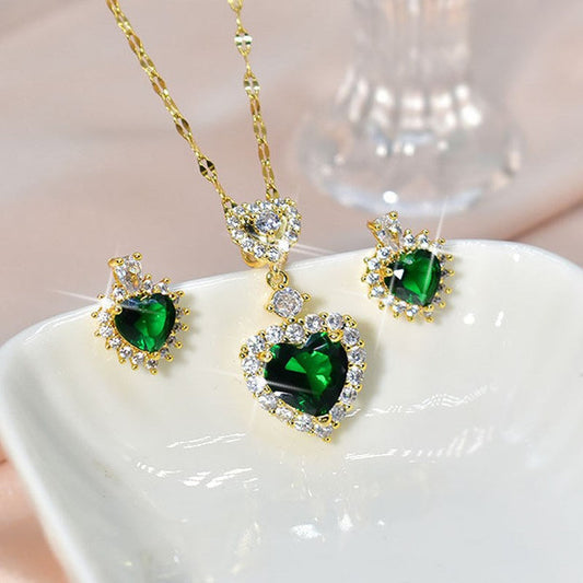 Green Diamond Heart - Jewelry Set