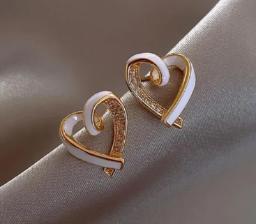 White Blinky Heart Gold - Earring