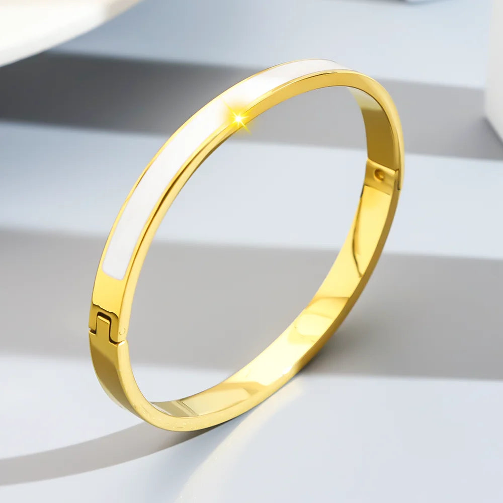 White & Gold Enamel Bangle - Bracelet