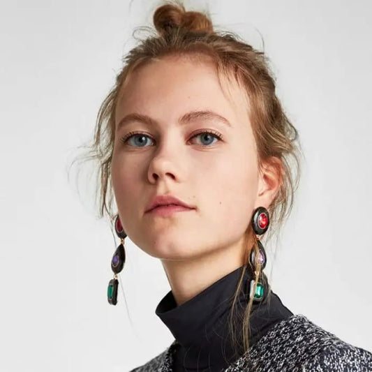 Mixed Cut Crystal Link Drop - Earrings