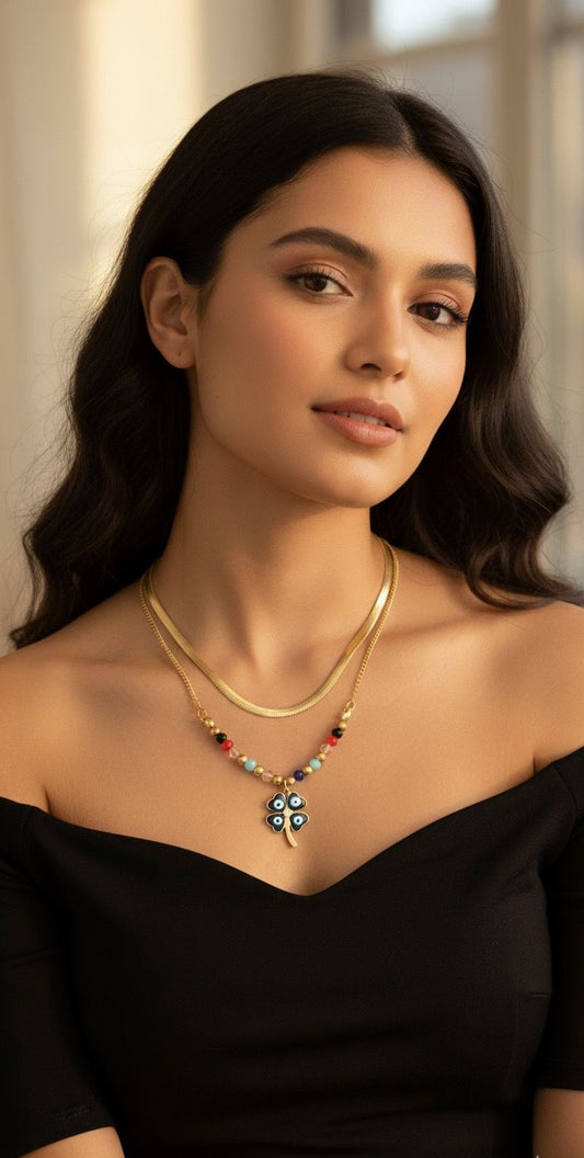 Devil's Eye Four-leaf Clover Pendant - Necklace