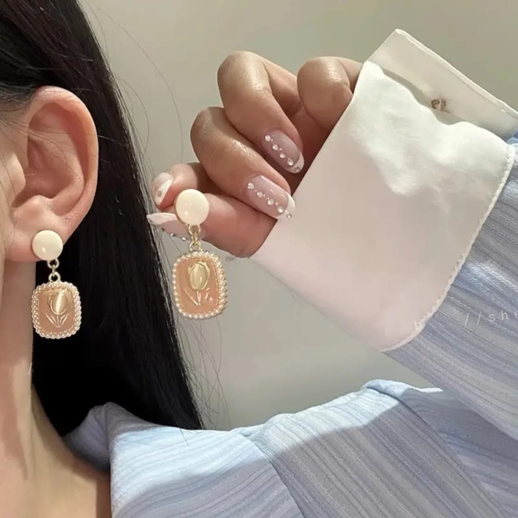 Korean Tulip Pearl Drop - Earrings