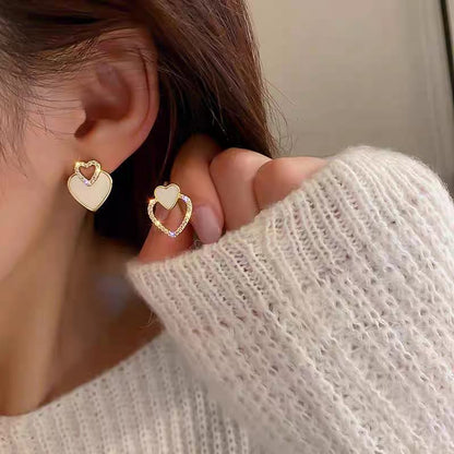 Korean Asymmetric Heart Stud - Earrings
