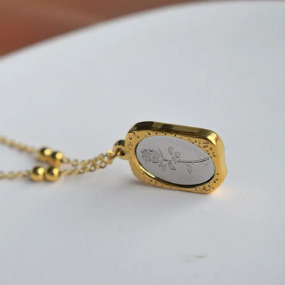 Grey Mirror Rose Pendant - Necklace