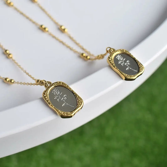 Grey Mirror Rose Pendant - Necklace