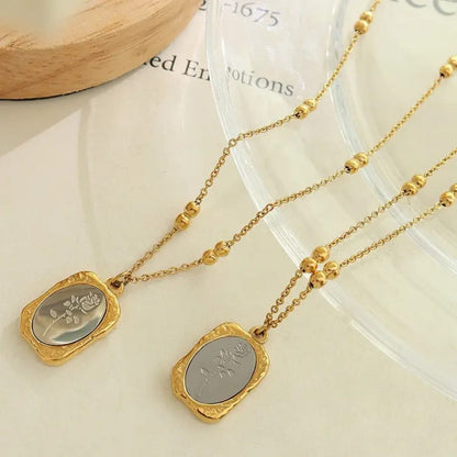 Grey Mirror Rose Pendant - Necklace