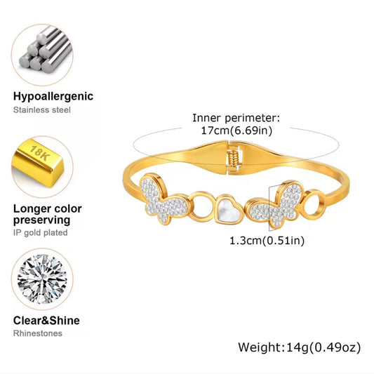 Heart & Butterfly Gold Bangle - Bracelet