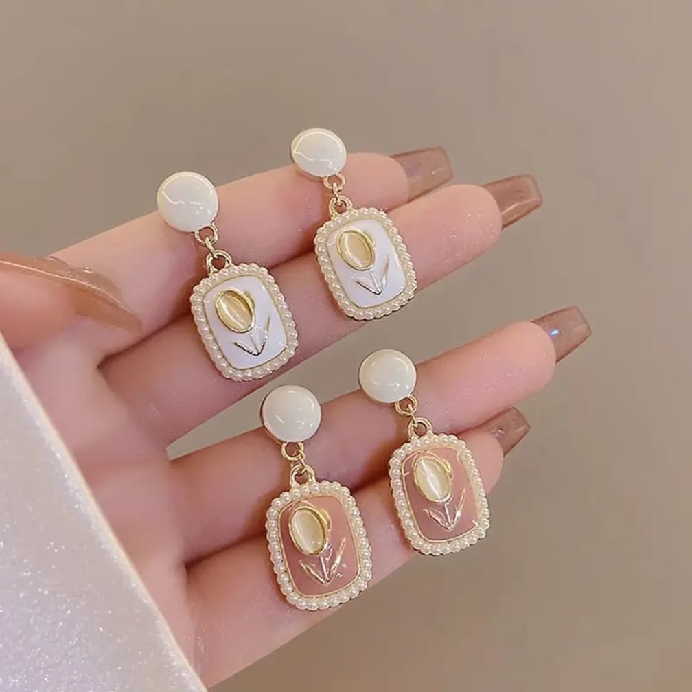 Korean Tulip Pearl Drop - Earrings