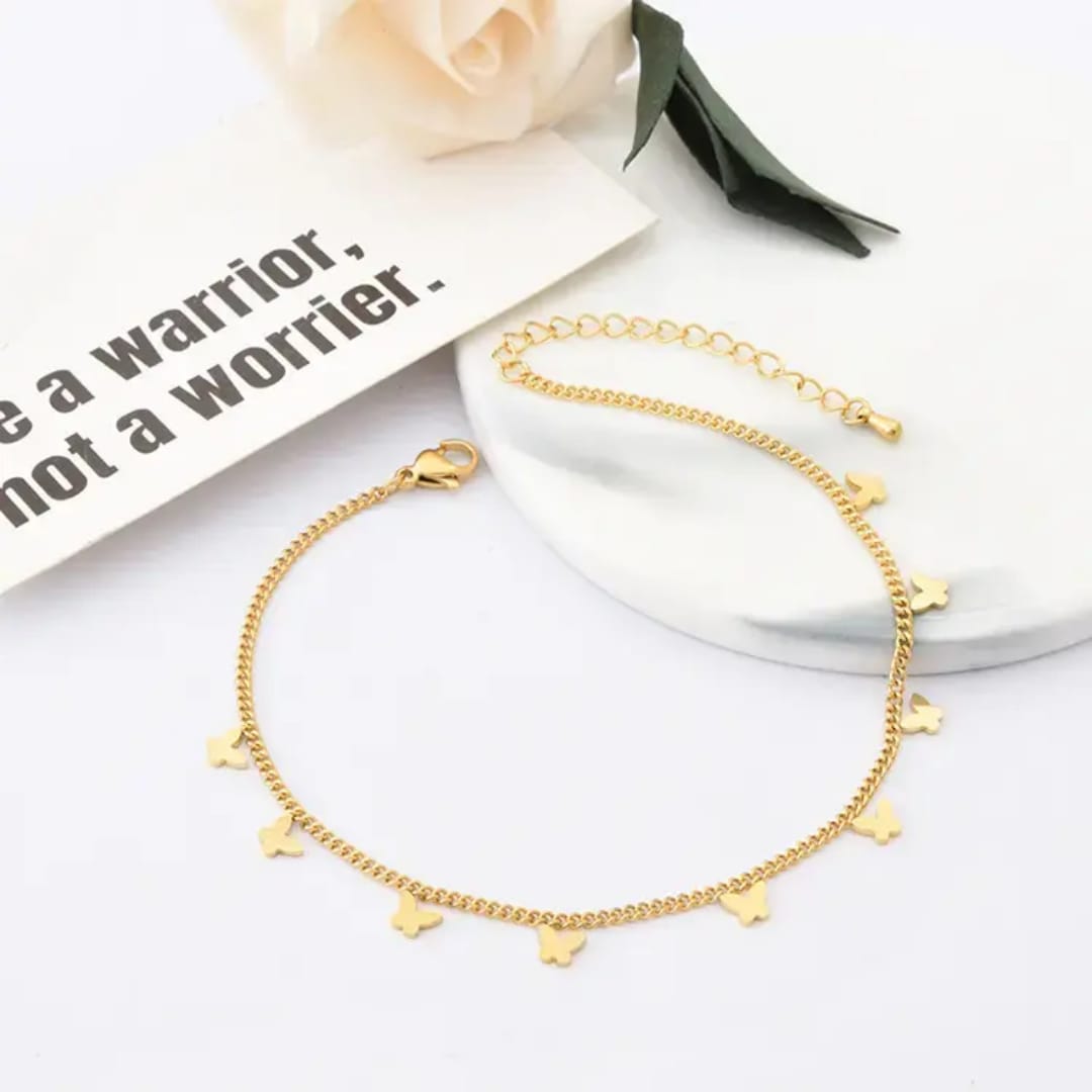 Beautiful Butterfly Chain - Anklet ,Elegant Tarnish-Free Jewelry by The Leather Jewel