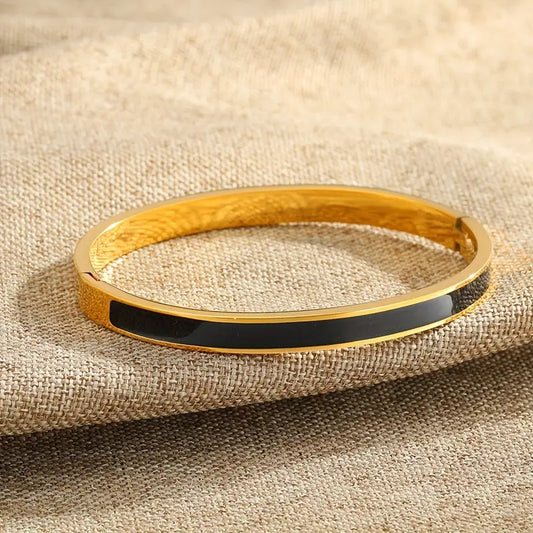 Black & Gold Enamel Bangle - Bracelet