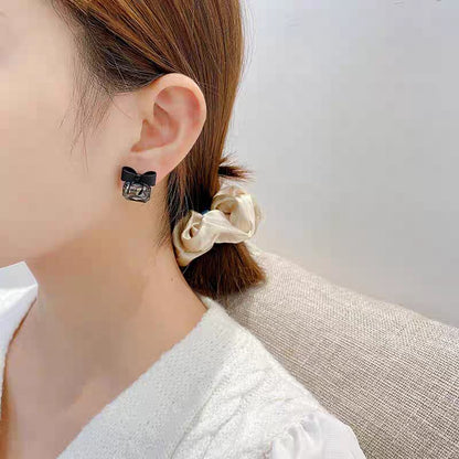 Black Crystal Bowknot Stud - Earrings, Elegant Affordable Jewelry by The Leather Jewel