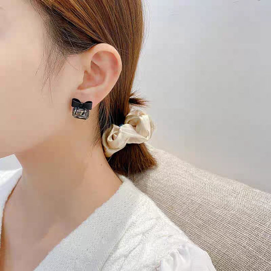 Black Crystal Bowknot Stud - Earrings, Elegant Affordable Jewelry by The Leather Jewel