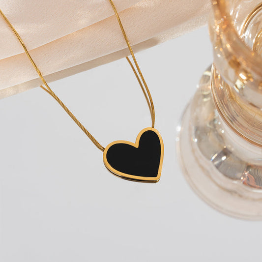 Black heart-necklace, Elegant tarnish-free necklace by The Leather Jewel.
