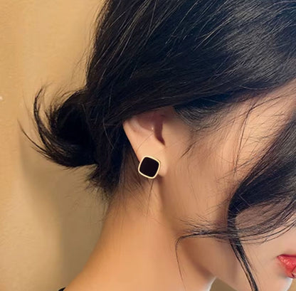 Black Square Stud - Earrings. Tarnish-Free Stylish Jewelry by The Leather Jewel, Pakistan