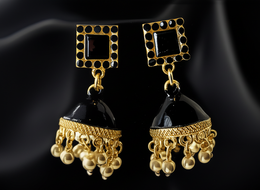 Black Square Jhumka - Earrings
