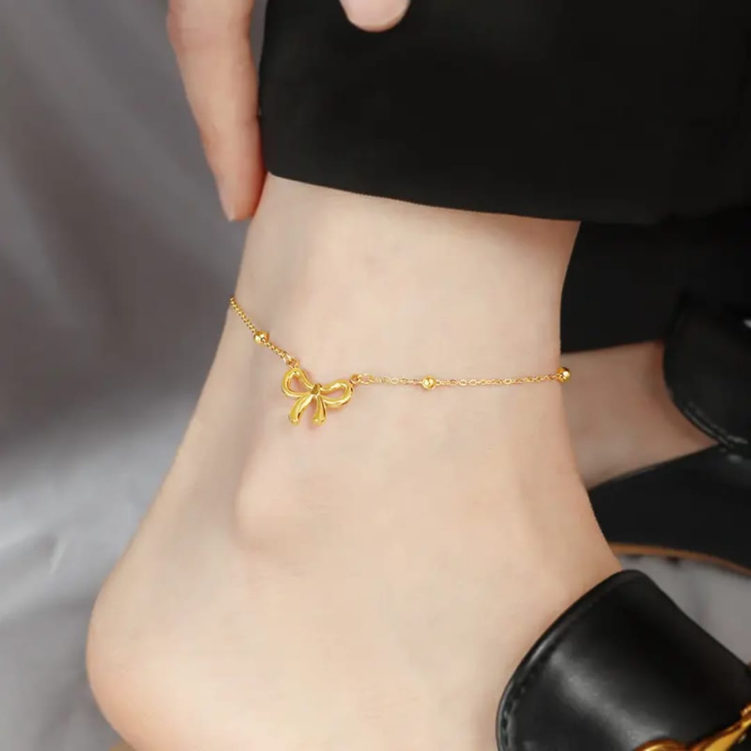 Bow Beads Chain - Anklet, Trendy Tarnish-Free Jewelry by The Leather Jewel, Pakistan