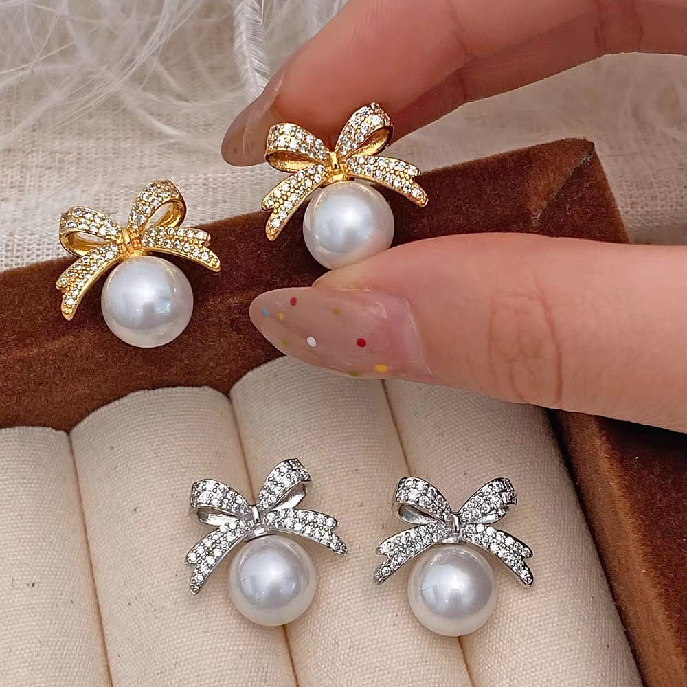 Bow-knot Pearl - Earrings