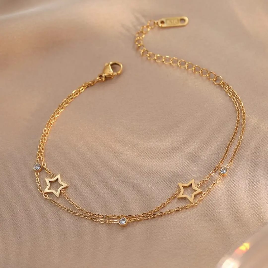 Chain Hollow Star Charms - Bracelet, Tarnish-Free Jewelry by The Leather Jewel