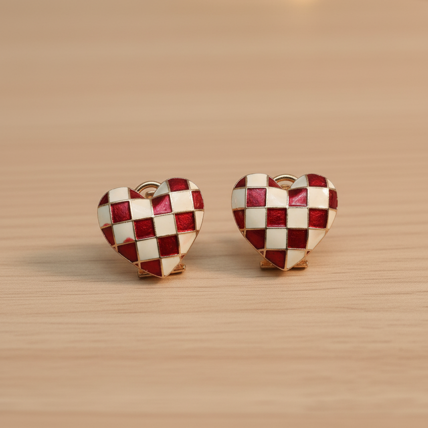 Checkerboard Heart - Earrings, Fashion Jewelry by The Leather Jewel