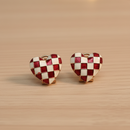 Checkerboard Heart - Earrings, Fashion Jewelry by The Leather Jewel