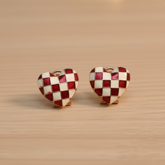 Checkerboard Heart - Earrings, Fashion Jewelry by The Leather Jewel