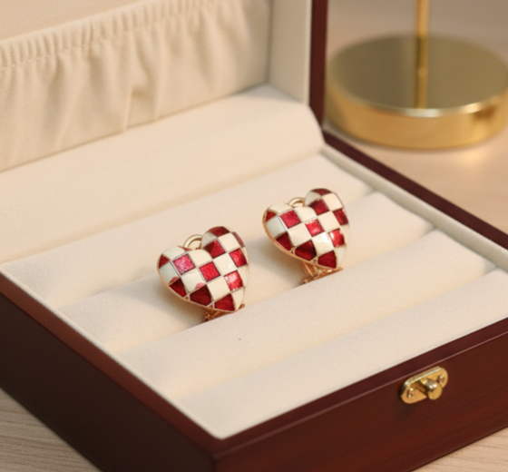 Checkerboard Heart - Earrings