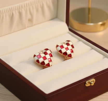 Checkerboard Heart - Earrings