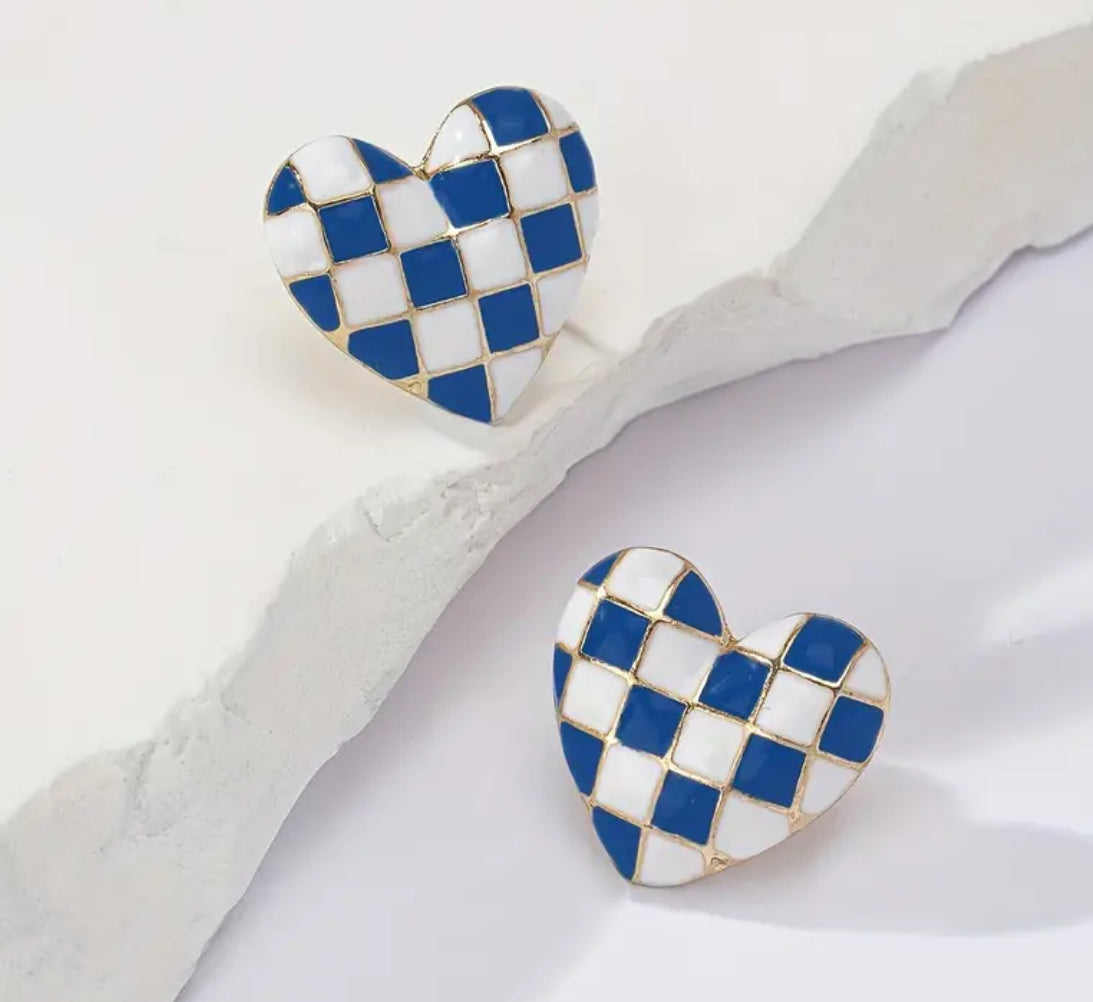 Checkerboard Heart - Earrings