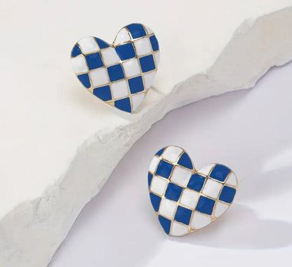 Checkerboard Heart - Earrings