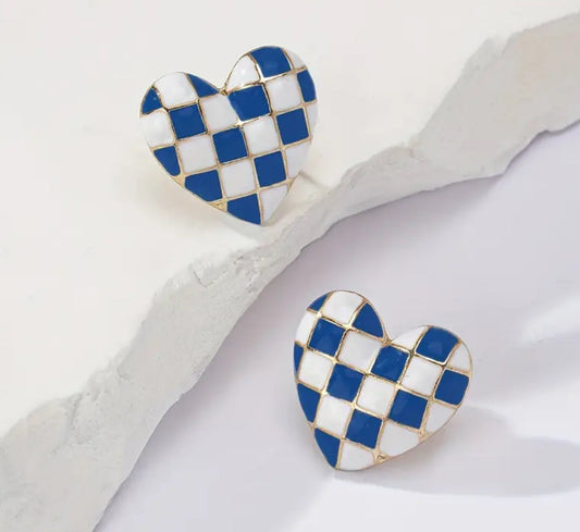 Checkerboard Heart - Earrings