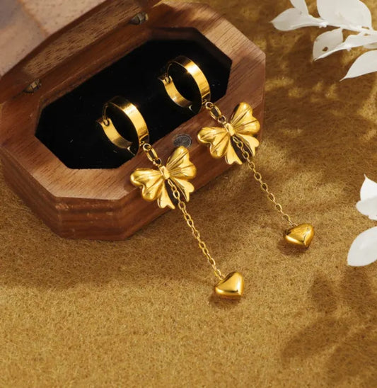 Color Bowknot Heart Drop - Earrings , Tarnish-Free Stylish Jewelry by The Leather Jewel, Pakistan