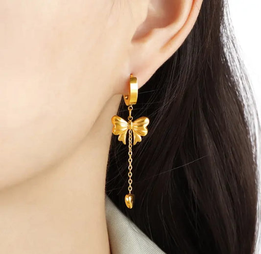 Color Bowknot Heart Drop - Earrings , Tarnish-Free Stylish Jewelry by The Leather Jewel, Pakistan
