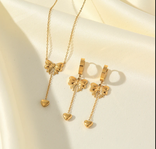Color Bowknot Heart Drop - Jewelry Set ,Tarnish-Free ,Elegant Affordable Jewelry by The Leather Jewel