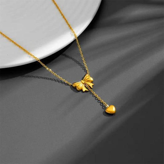 Color Bowknot Heart Drop - Necklace, Trendy Tarnish-Free Jewelry by The Leather Jewel