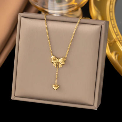 Color Bowknot Heart Drop - Necklace, Trendy Tarnish-Free Jewelry by The Leather Jewel