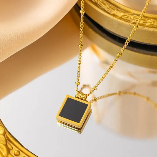 Cute Black Square Pendant - Necklace, Trendy Tarnish-Free Jewelry by The Leather Jewel