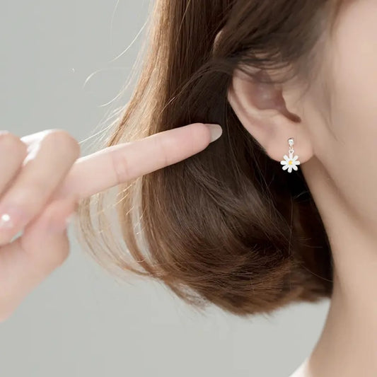 Daisy Flower Drop - Earrings, Elegant Affordable Jewelry by The Leather Jewel