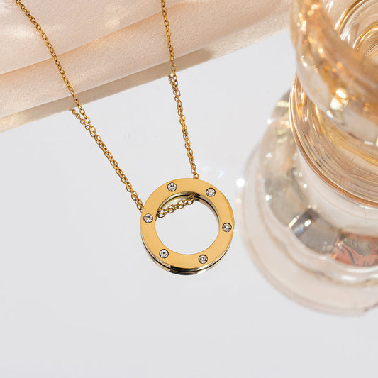 Diamond Round Gold - Necklace, Elegant Jewelry for Women by The Leather Jewel