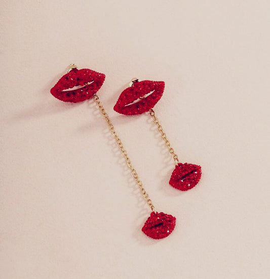 Diamond-Studded Lips Design Earrings, Elegant Affordable Jewelry by The Leather Jewel