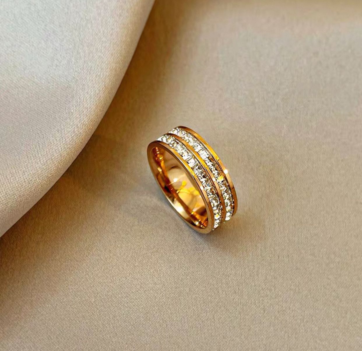 Double Rows Rhinestone - Ring, Tarnish-Free Jewelry by The Leather Jewel, Pakistan