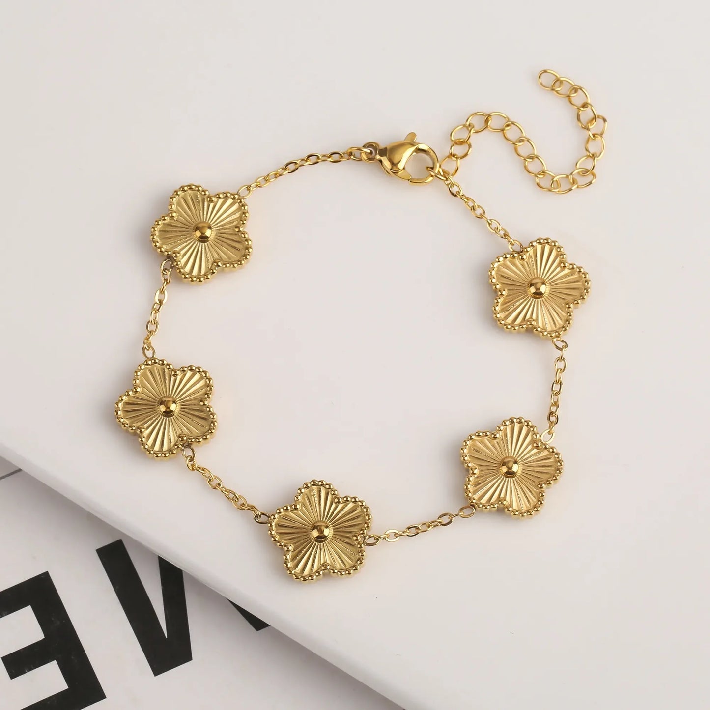 Elegant Gold Clover - Bracelet, Tarnish-Free Jewelry by The Leather Jewel, Pakistan