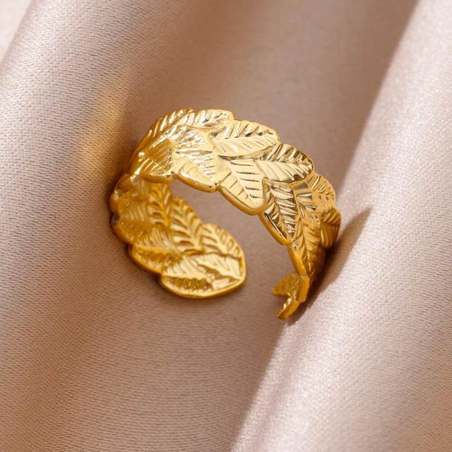 Elegant Leaf Adjustable - Ring, Tarnish-Free Jewelry by The Leather Jewel, Pakistan