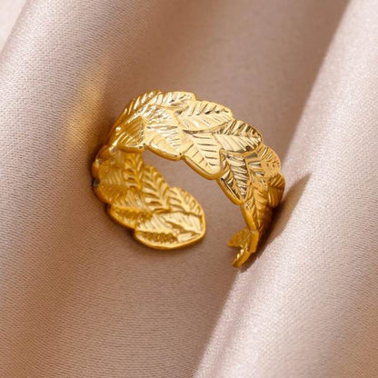 Elegant Leaf Adjustable - Ring, Tarnish-Free Jewelry by The Leather Jewel, Pakistan