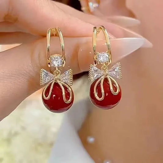Elegant Red Bow Dangle - Earring, Elegant Affordable Jewelry by The Leather Jewel