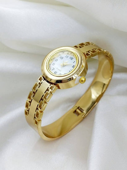 Exquisite Gold Cuff Watch - Bracelet, Tarnish-Free Jewelry by The Leather Jewel, Pakistan