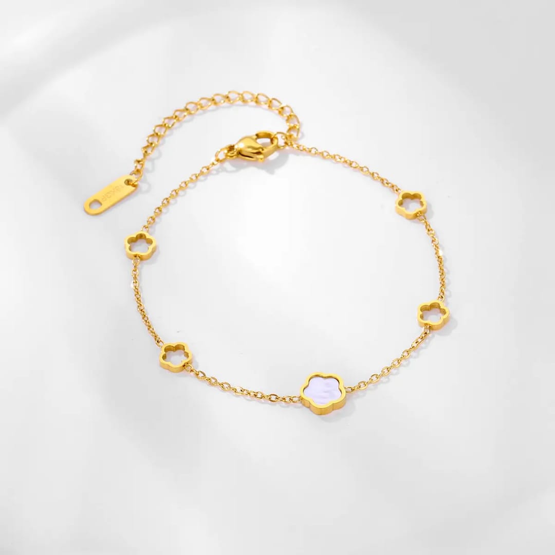 Five Leaf Flower - Bracelet, Tarnish-Free Jewelry by The Leather Jewel, Pakistan